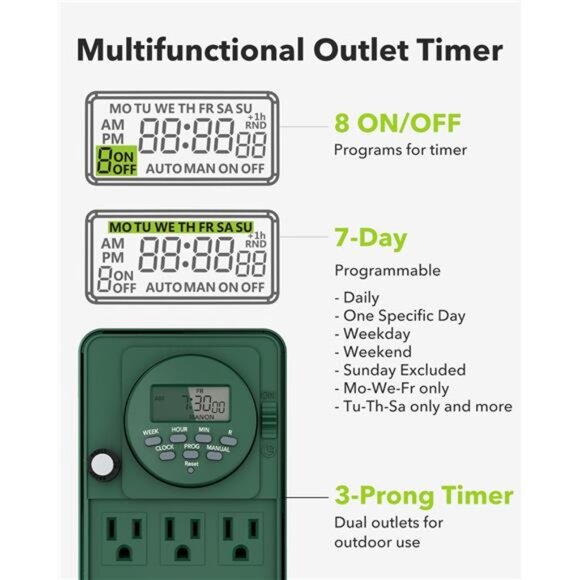 7 Day Heavy Duty Outdoor Digital Stake Timer, 6 Outlets, Weatherproof - Picture 3 of 7